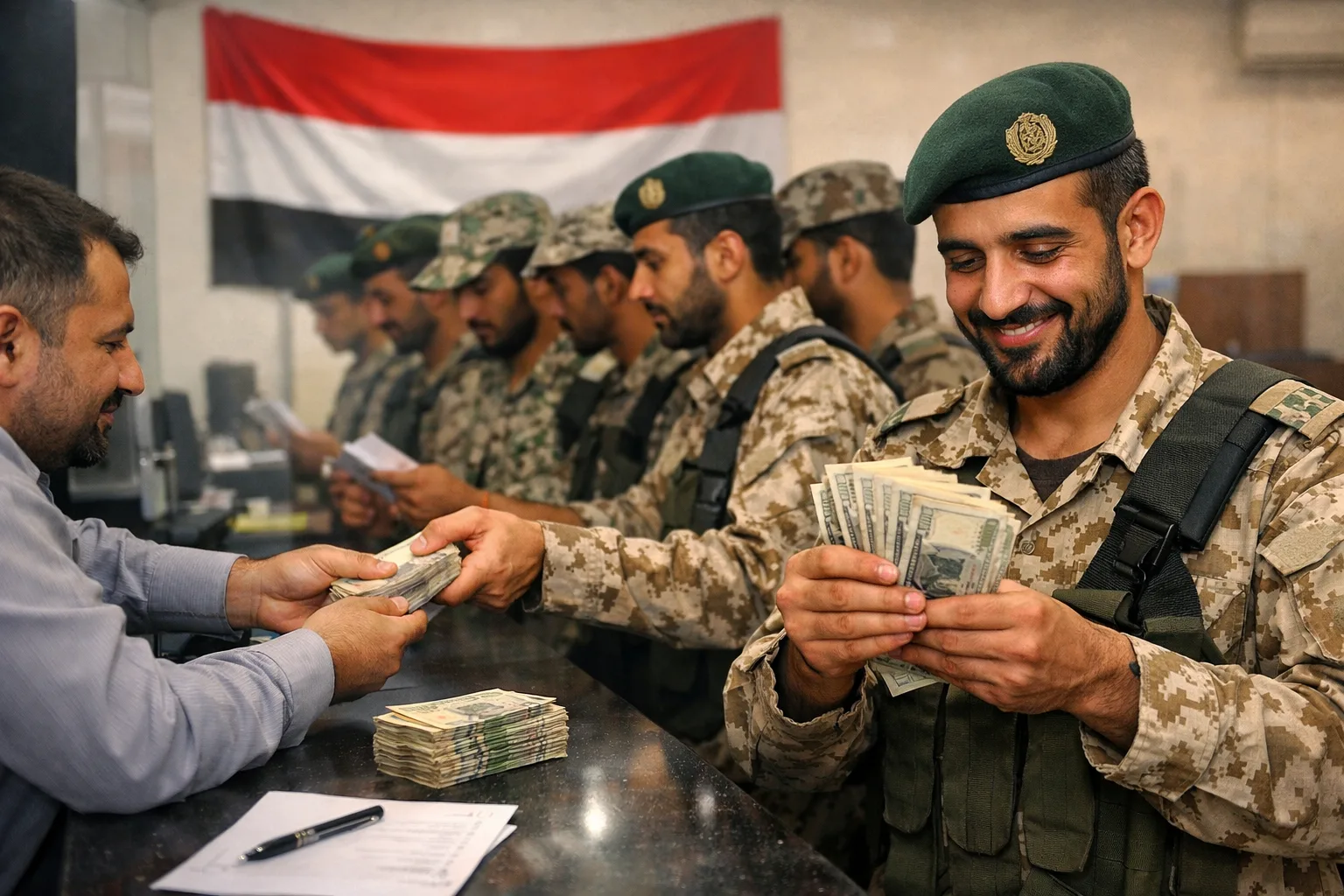 صرف رواتب الحشد الجديد في الفرقة السادسة قوات الطوارئ بصعدة عبر بنك القطيبي